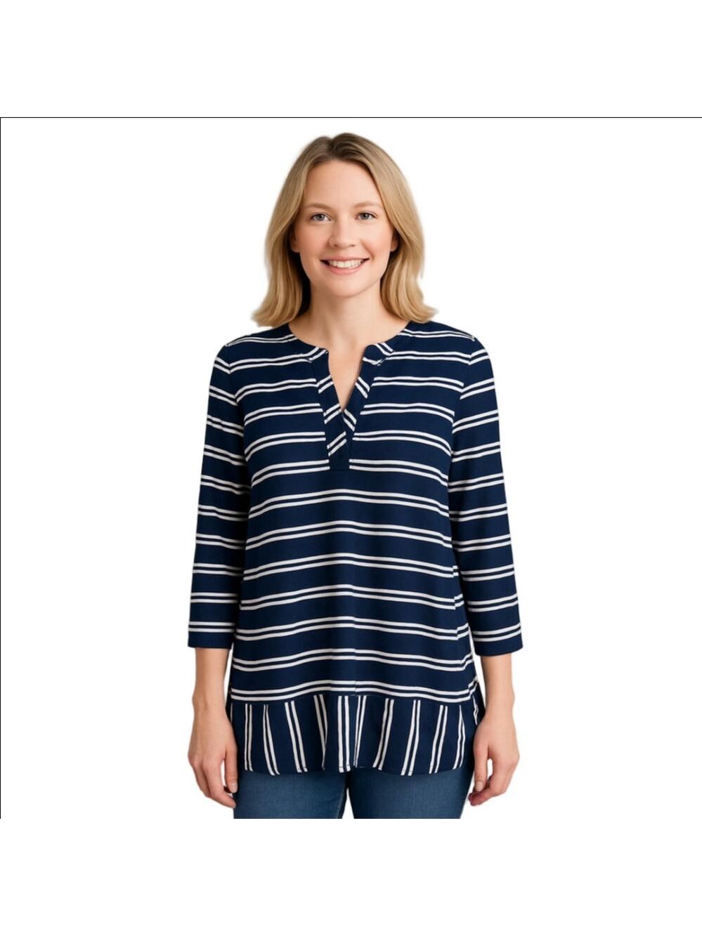 Talbots Striped Tunic Top Navy White Women's Small